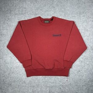Vintage Timberland Sweater Mens Size Medium Red Crewneck USA Made Spell Out Logo